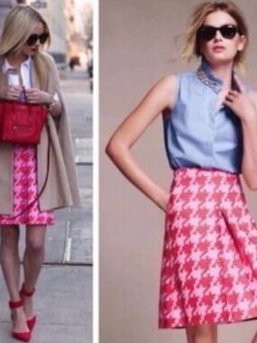J. Crew 4P Pixelated Houndstooth A-Lined Red Lavender Lined Skirt Pockets